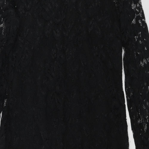 M&Co Womens Black Polyester Shift Size 8 Round Neck Button