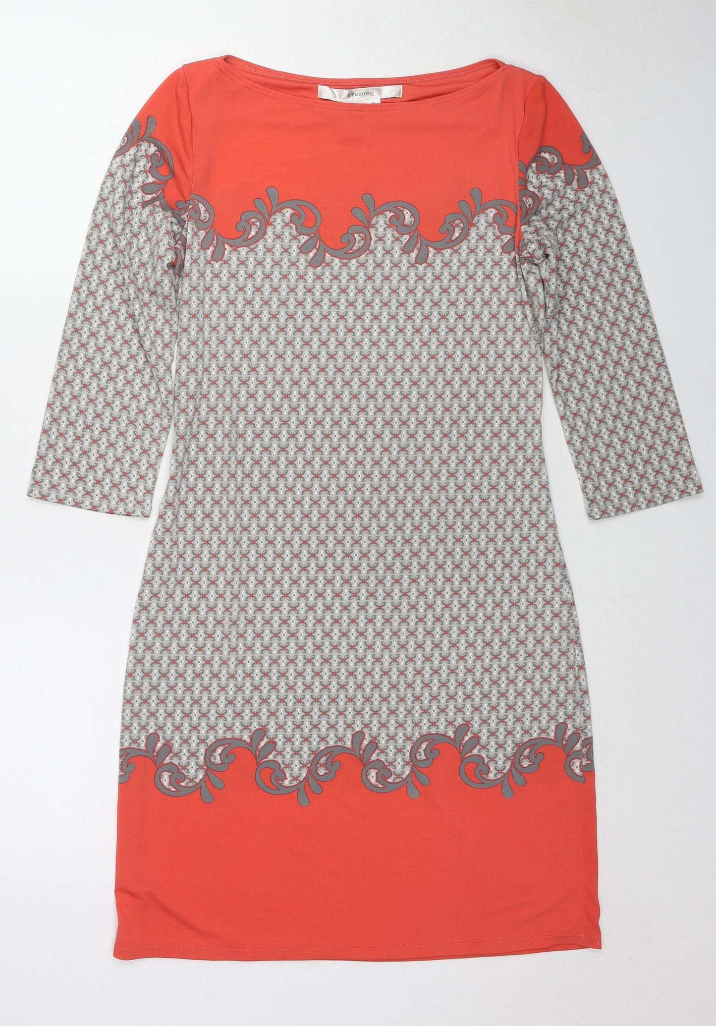 Studio M Womens Multicoloured Geometric Polyester Sheath Size S Boat Neck Pullover
