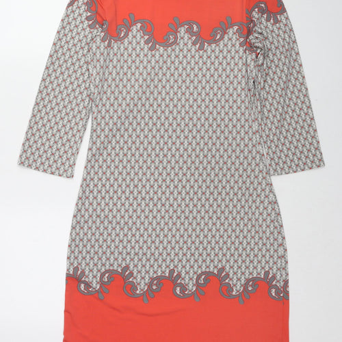 Studio M Womens Multicoloured Geometric Polyester Sheath Size S Boat Neck Pullover