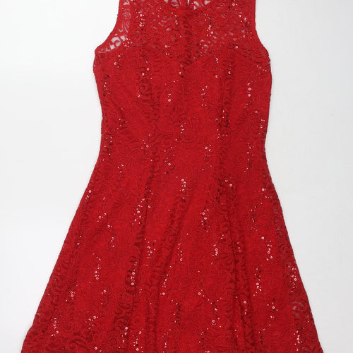 Quiz Womens Red Geometric Polyester Trapeze & Swing Size 12 Round Neck Button
