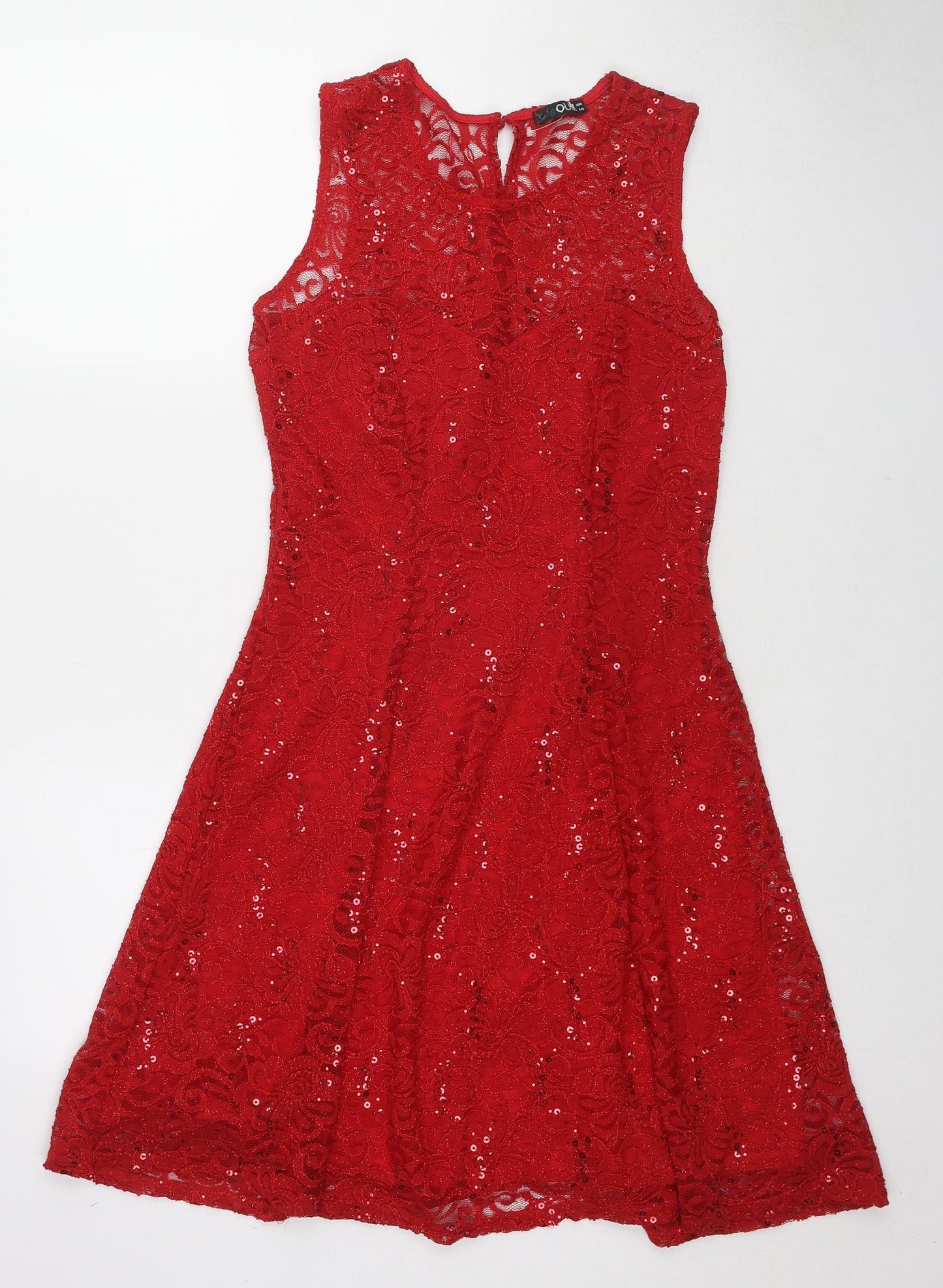Quiz Womens Red Geometric Polyester Trapeze & Swing Size 12 Round Neck Button