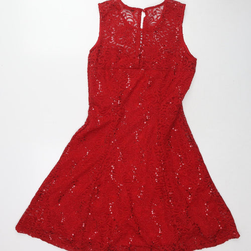 Quiz Womens Red Geometric Polyester Trapeze & Swing Size 12 Round Neck Button