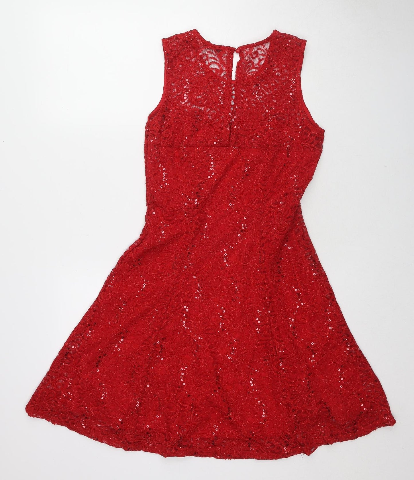 Quiz Womens Red Geometric Polyester Trapeze & Swing Size 12 Round Neck Button