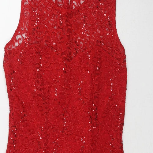 Quiz Womens Red Geometric Polyester Trapeze & Swing Size 12 Round Neck Button