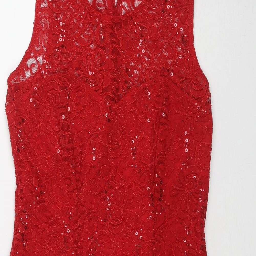Quiz Womens Red Geometric Polyester Trapeze & Swing Size 12 Round Neck Button