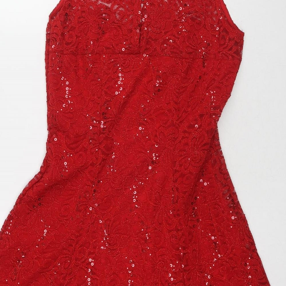 Quiz Womens Red Geometric Polyester Trapeze & Swing Size 12 Round Neck Button