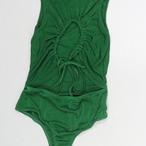 PRETTYLITTLETHING Womens Green Polyester Bodysuit One-Piece Size 8 Snap - Cut Out Back Detail