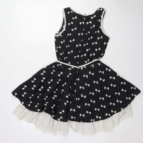New York Laundry Womens Black Geometric Polyester Fit & Flare Size S Round Neck Zip - Bow pattern