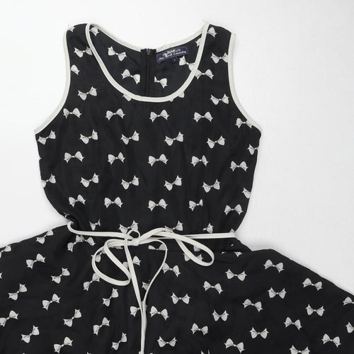 New York Laundry Womens Black Geometric Polyester Fit & Flare Size S Round Neck Zip - Bow pattern