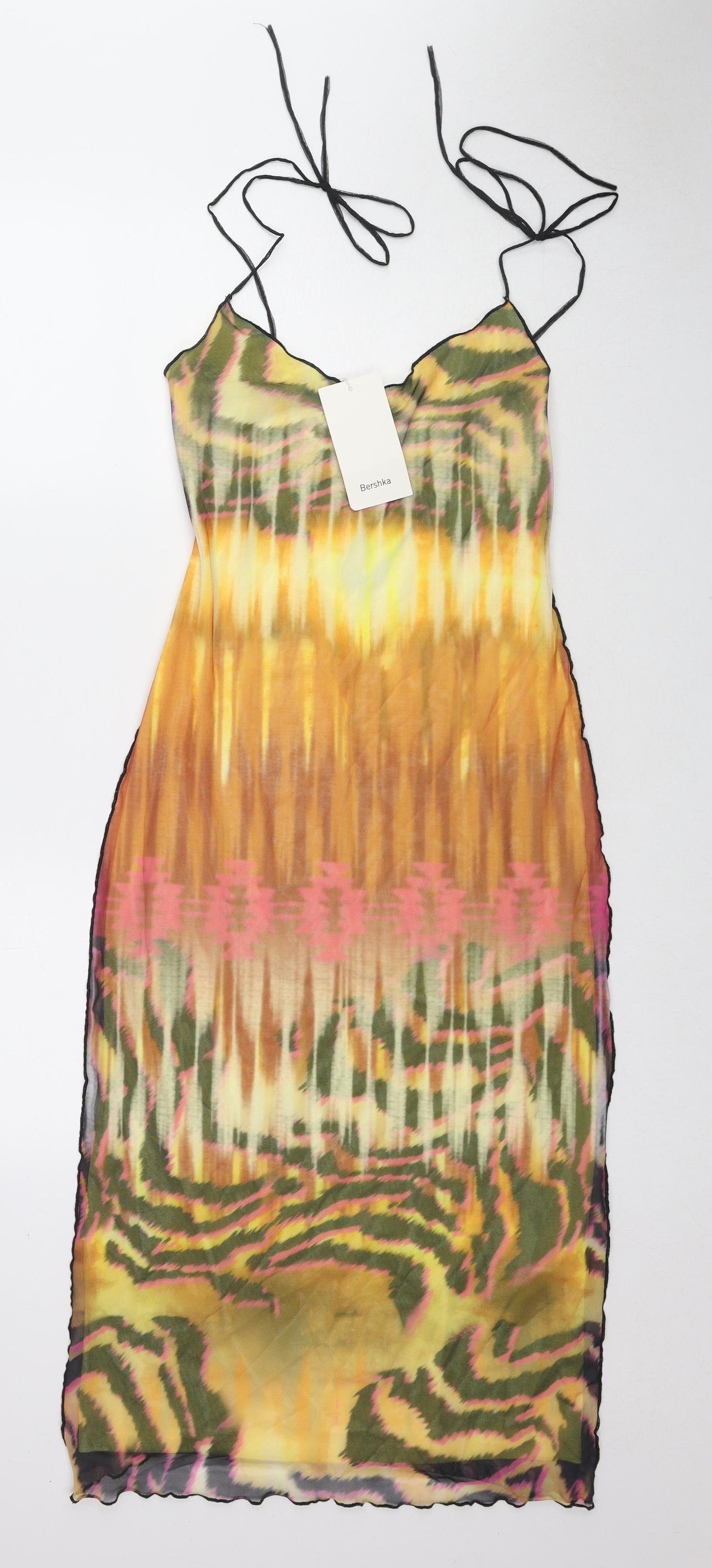 Bershka Womens Multicoloured Geometric Polyester Bodycon Size M V-Neck Pullover