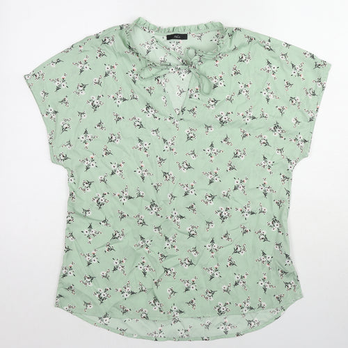 M&Co Womens Green Floral Polyester Basic Blouse Size 12 Round Neck