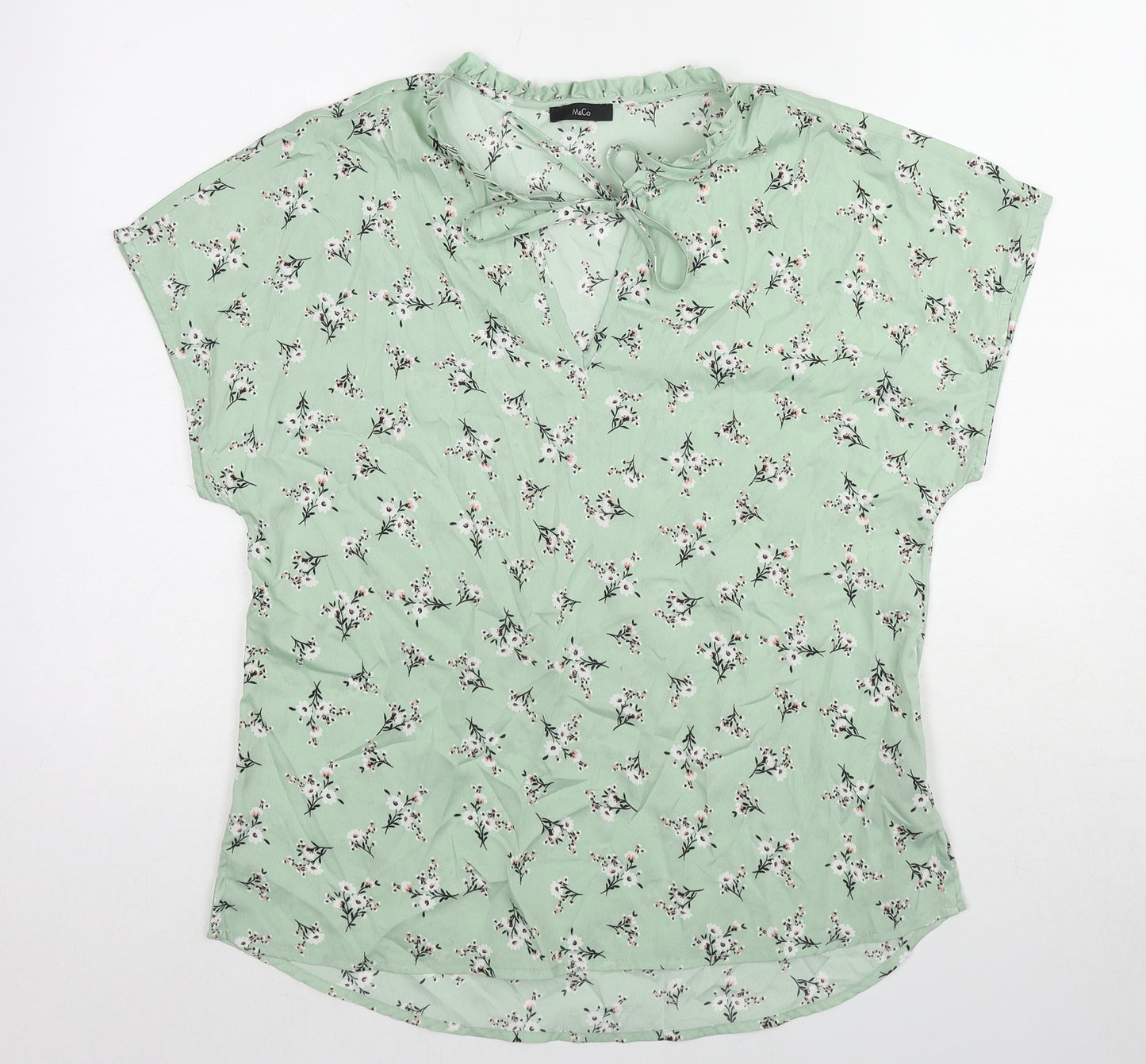 M&Co Womens Green Floral Polyester Basic Blouse Size 12 Round Neck