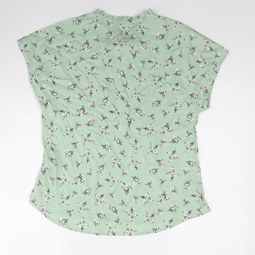 M&Co Womens Green Floral Polyester Basic Blouse Size 12 Round Neck