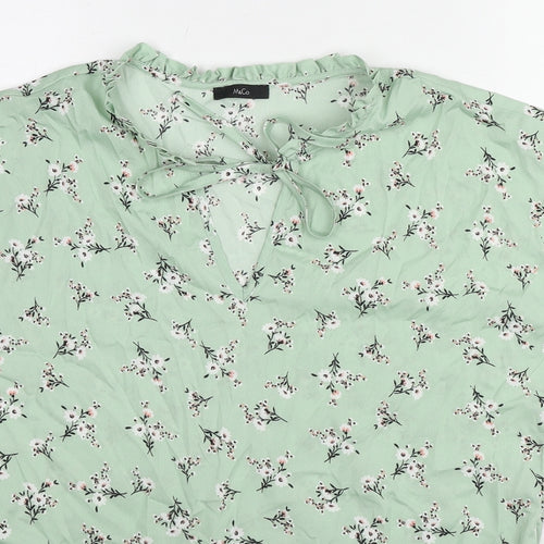 M&Co Womens Green Floral Polyester Basic Blouse Size 12 Round Neck