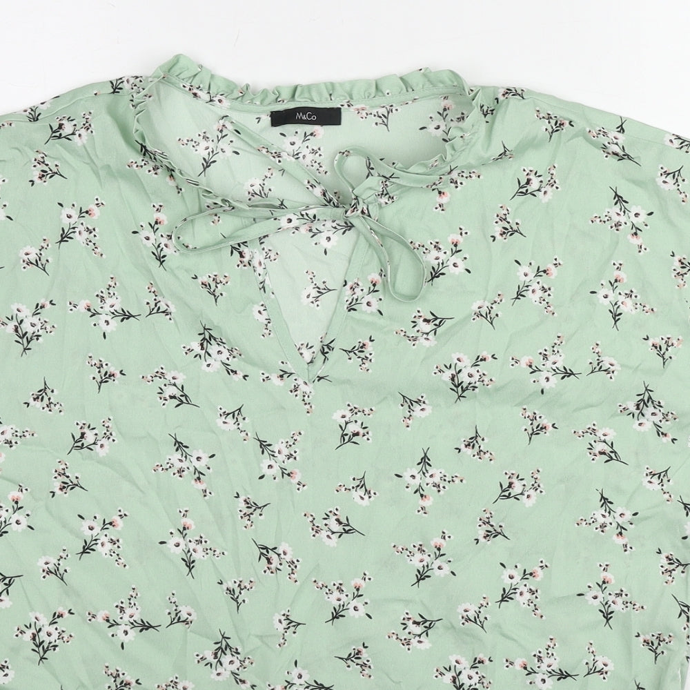 M&Co Womens Green Floral Polyester Basic Blouse Size 12 Round Neck