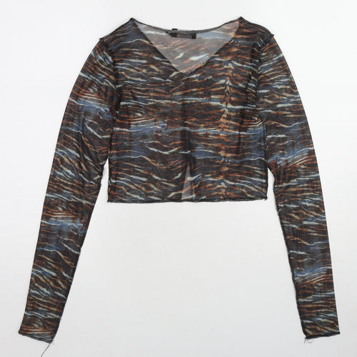 PRETTYLITTLETHING Womens Multicoloured Geometric Polyester Cropped Blouse Size 8 V-Neck