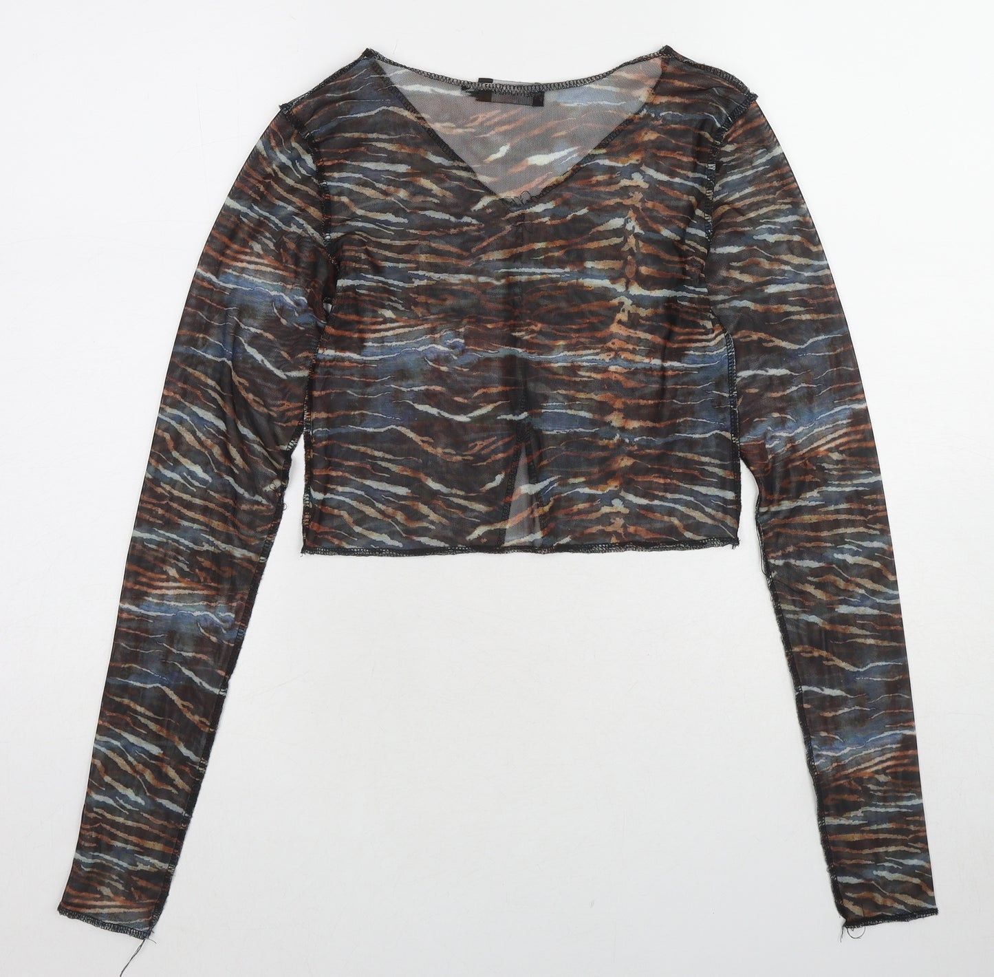 PRETTYLITTLETHING Womens Multicoloured Geometric Polyester Cropped Blouse Size 8 V-Neck