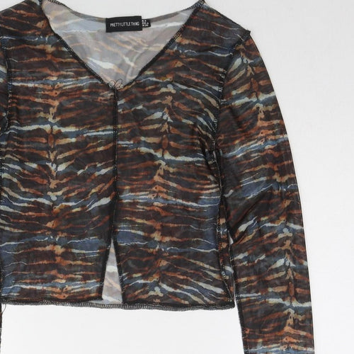 PRETTYLITTLETHING Womens Multicoloured Geometric Polyester Cropped Blouse Size 8 V-Neck