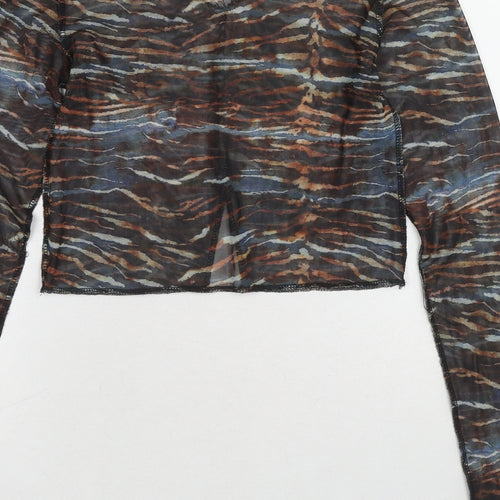 PRETTYLITTLETHING Womens Multicoloured Geometric Polyester Cropped Blouse Size 8 V-Neck