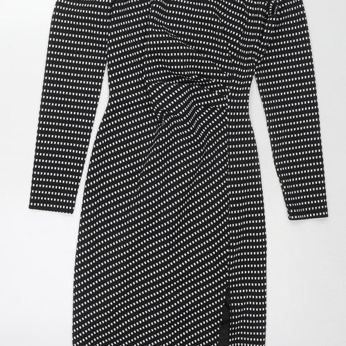 River Island Womens Black Geometric Polyester Pencil Dress Size S Round Neck Zip