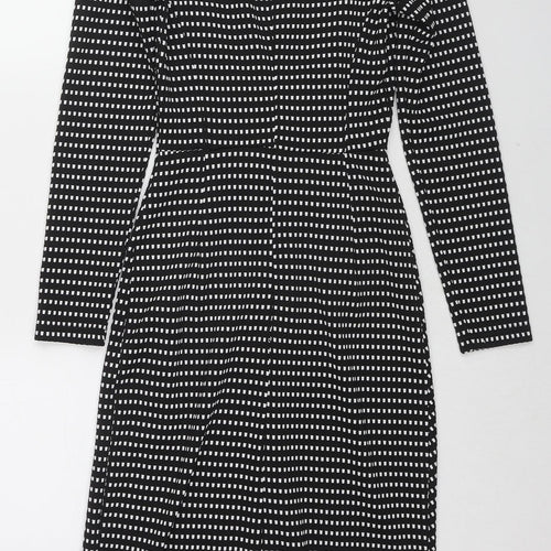 River Island Womens Black Geometric Polyester Pencil Dress Size S Round Neck Zip