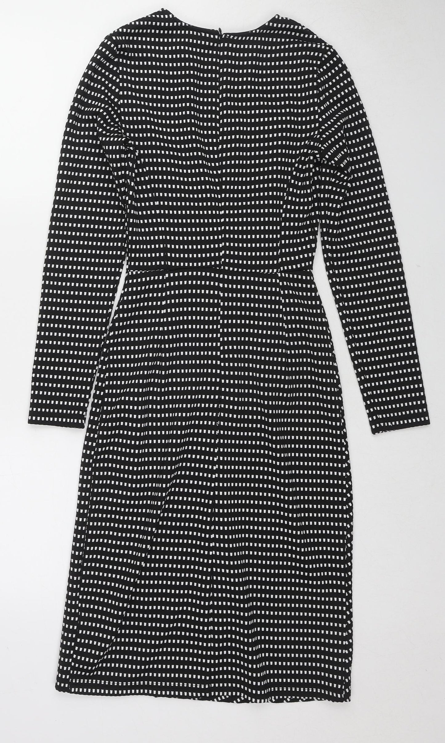 River Island Womens Black Geometric Polyester Pencil Dress Size S Round Neck Zip