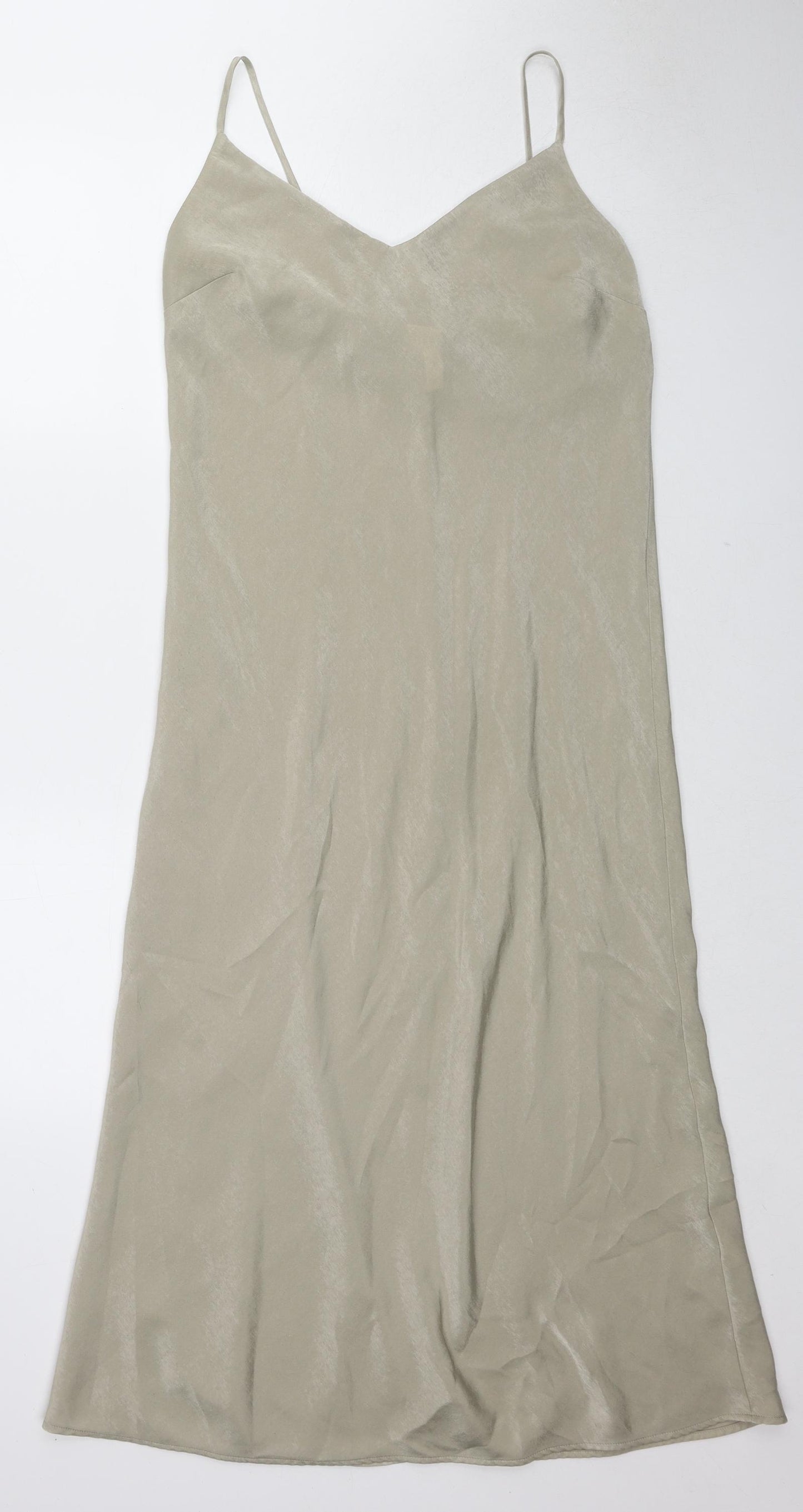 H&M Womens Beige Polyester Slip Dress Size S V-Neck Pullover