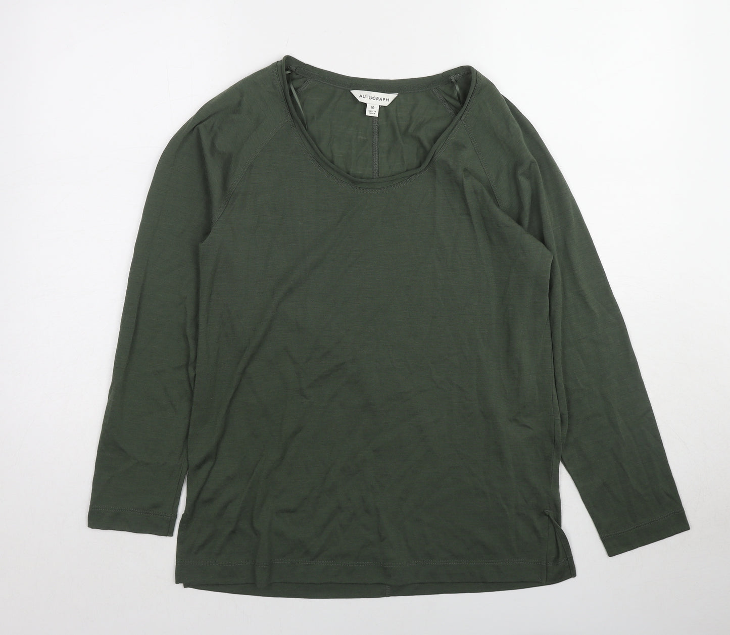 Autograph Womens Green Wool Basic T-Shirt Size 10 Boat Neck