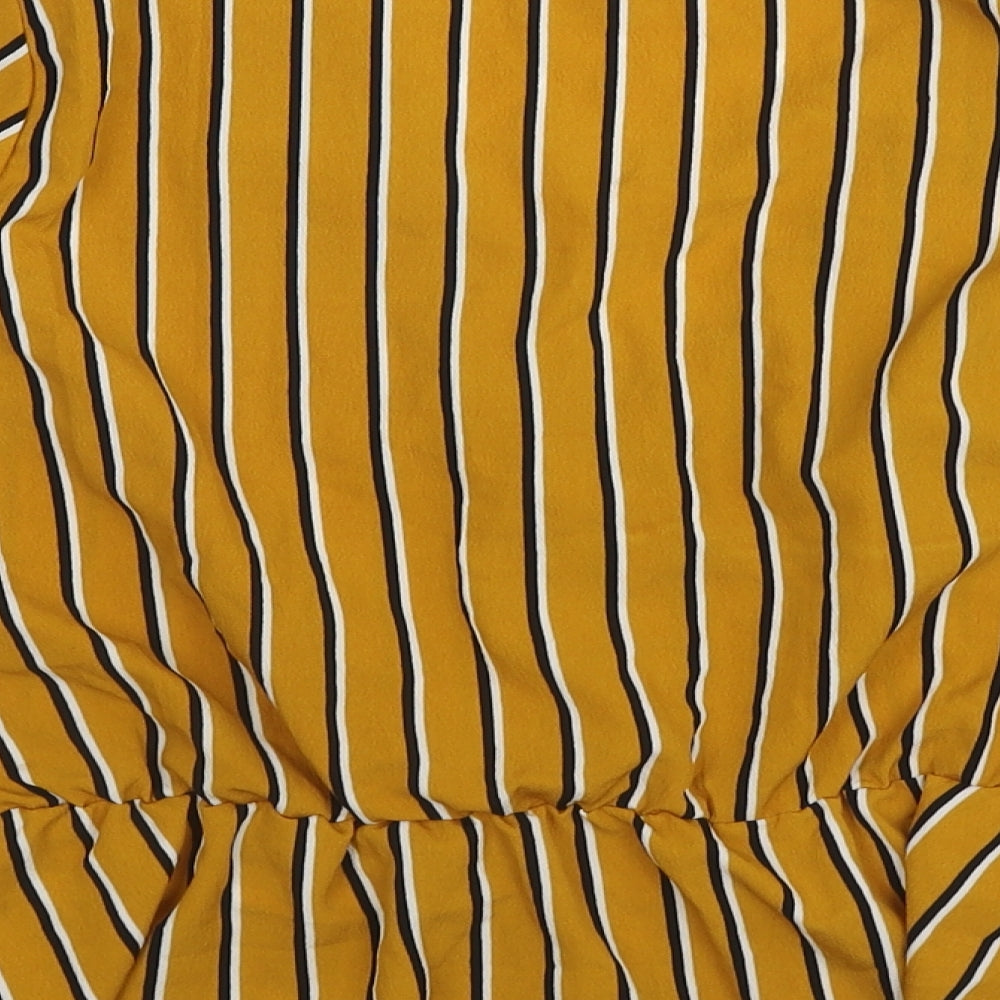 Derek Heart Womens Yellow Striped Polyester Basic Blouse Size M V-Neck - Tie Sleeve Detail