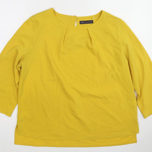 Marks and Spencer Womens Yellow Polyester Basic Blouse Size 14 Boat Neck - Pleat Front Detail