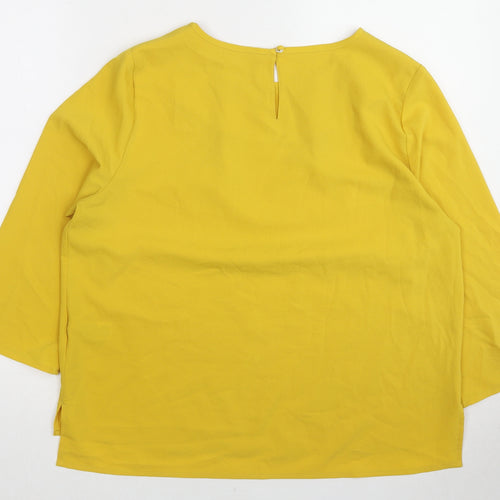Marks and Spencer Womens Yellow Polyester Basic Blouse Size 14 Boat Neck - Pleat Front Detail
