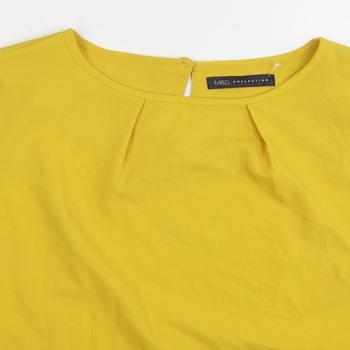 Marks and Spencer Womens Yellow Polyester Basic Blouse Size 14 Boat Neck - Pleat Front Detail