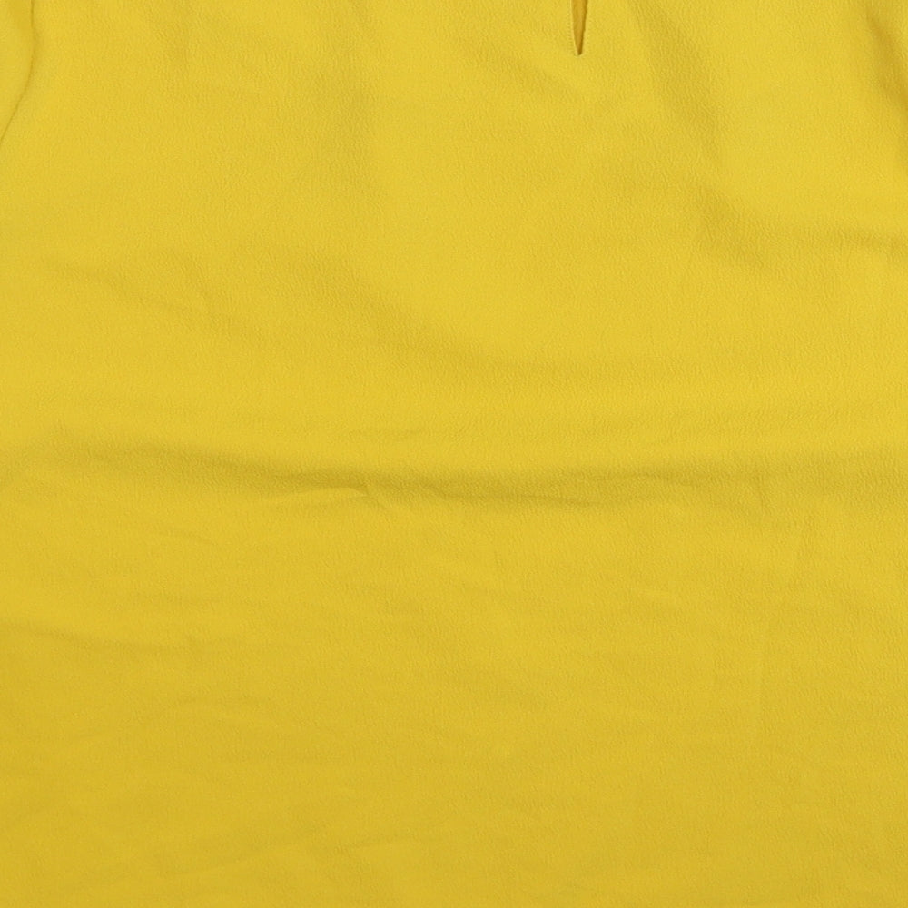 Marks and Spencer Womens Yellow Polyester Basic Blouse Size 14 Boat Neck - Pleat Front Detail