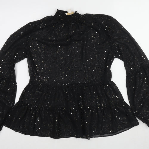 Feather & Bones Womens Black Polyester Basic Blouse Size 8 Mock Neck - Embellished