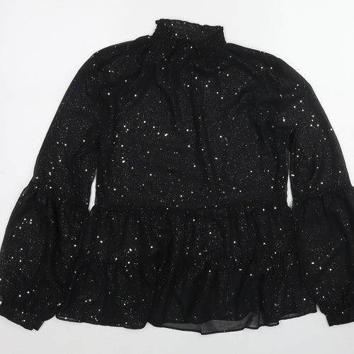 Feather & Bones Womens Black Polyester Basic Blouse Size 8 Mock Neck - Embellished