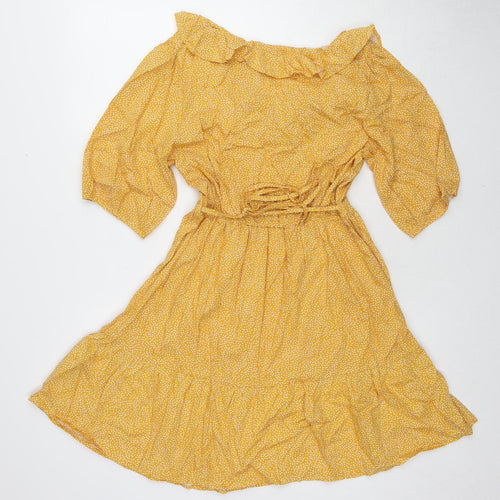 New Look Womens Yellow Geometric Viscose Fit & Flare Size 10 V-Neck Pullover
