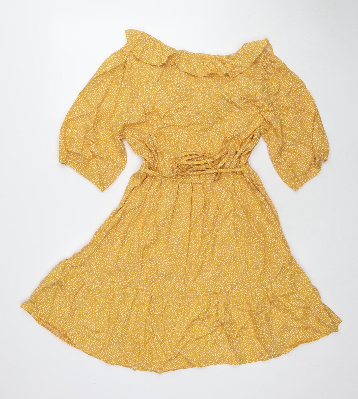 New Look Womens Yellow Geometric Viscose Fit & Flare Size 10 V-Neck Pullover