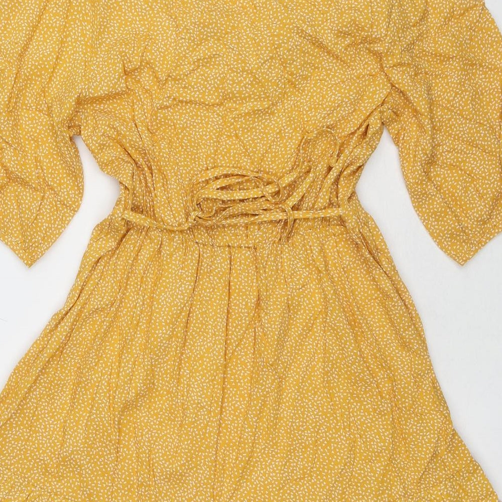 New Look Womens Yellow Geometric Viscose Fit & Flare Size 10 V-Neck Pullover