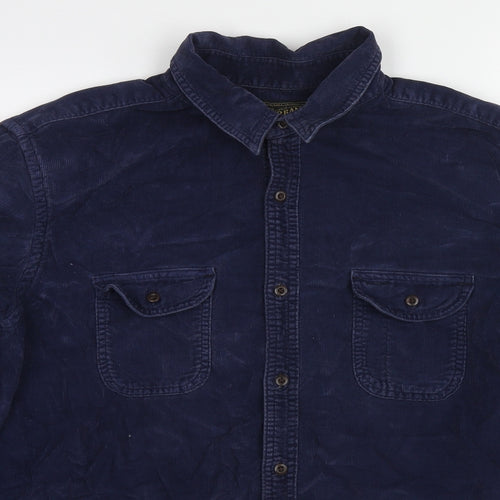 Lucky Brand Mens Blue Cotton Button-Up Size L Collared Button