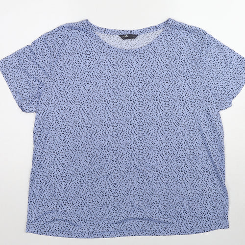 Marks and Spencer Womens Blue Animal Print Polyester Basic T-Shirt Size 18 Round Neck