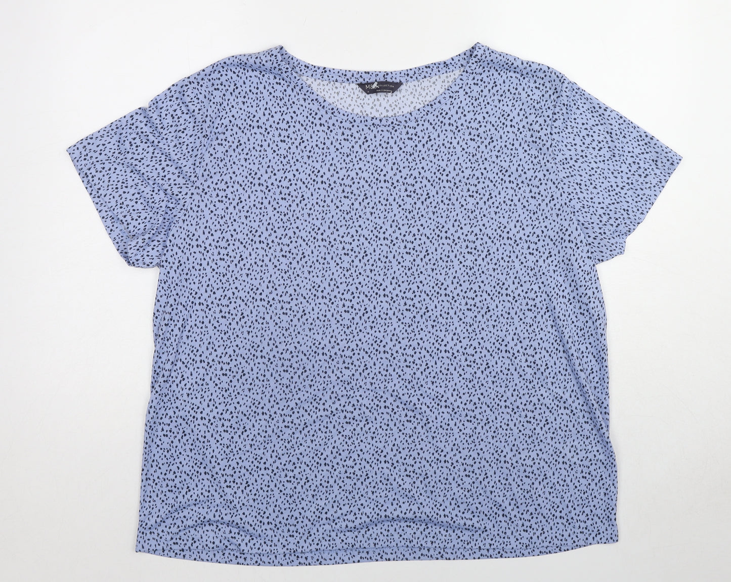 Marks and Spencer Womens Blue Animal Print Polyester Basic T-Shirt Size 18 Round Neck