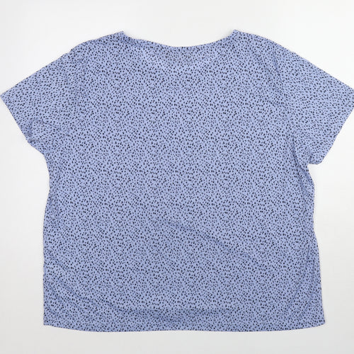 Marks and Spencer Womens Blue Animal Print Polyester Basic T-Shirt Size 18 Round Neck