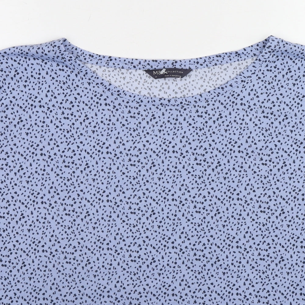 Marks and Spencer Womens Blue Animal Print Polyester Basic T-Shirt Size 18 Round Neck