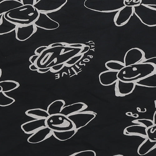 NEXT Girls Black Floral Cotton Cropped T-Shirt Size 8 Years Round Neck Pullover - Stay Positive, Be Kind