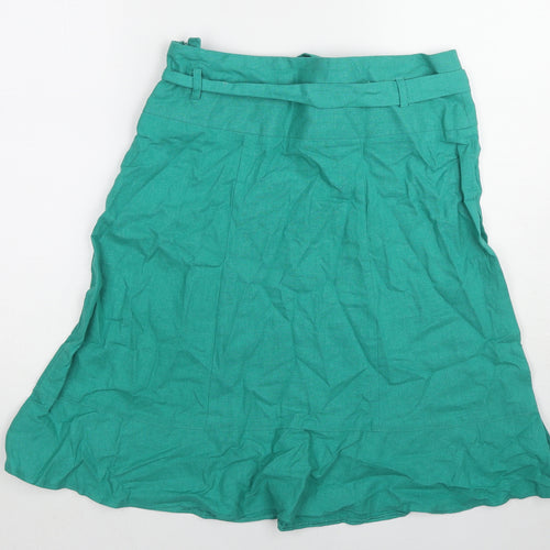 Dorothy Perkins Womens Green Linen A-Line Skirt Size 12 Zip - Belt included