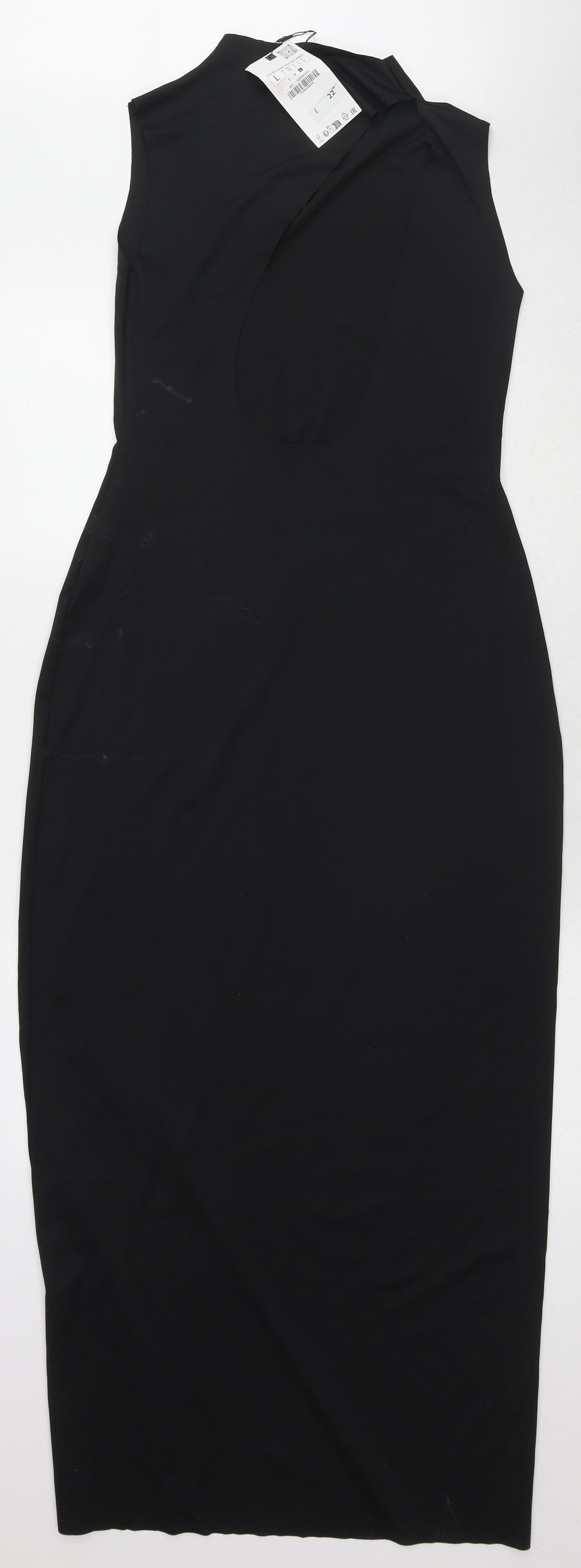 Zara Womens Black Polyester Maxi Size L Mock Neck Pullover