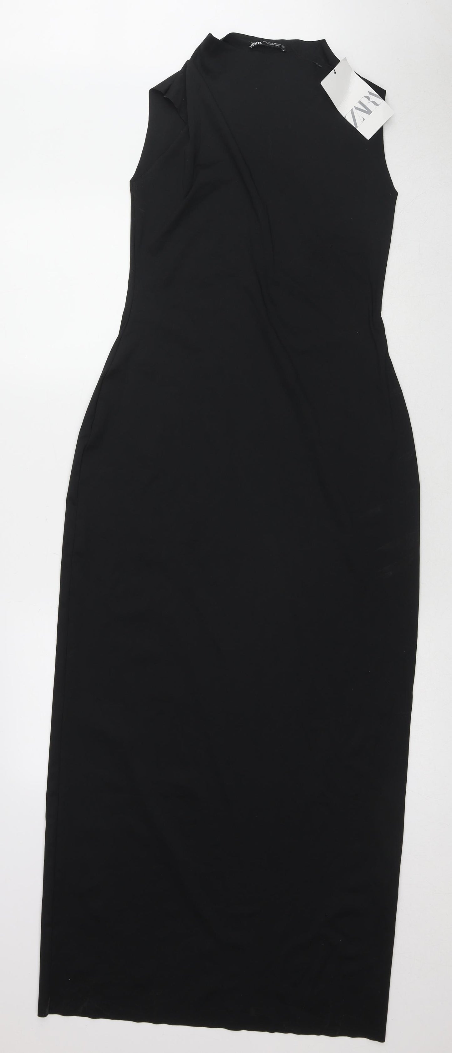 Zara Womens Black Polyester Maxi Size L Mock Neck Pullover