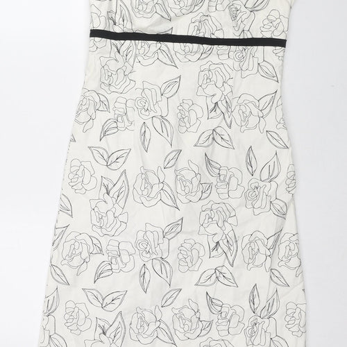 Principles Womens White Floral Cotton Pencil Dress Size 10 Halter Pullover