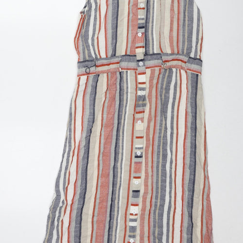 Warehouse Womens Multicoloured Striped Viscose Tank Dress Size 12 Round Neck Button