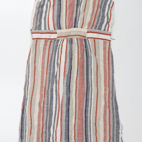 Warehouse Womens Multicoloured Striped Viscose Tank Dress Size 12 Round Neck Button